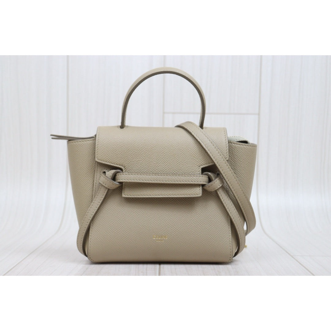 Include Entrupy Certificate of Authenticity｜Very Good ( Rank A)｜CELINE Calf Leather Belt Pico Handbag Shoulder Bag Beige｜S26031514