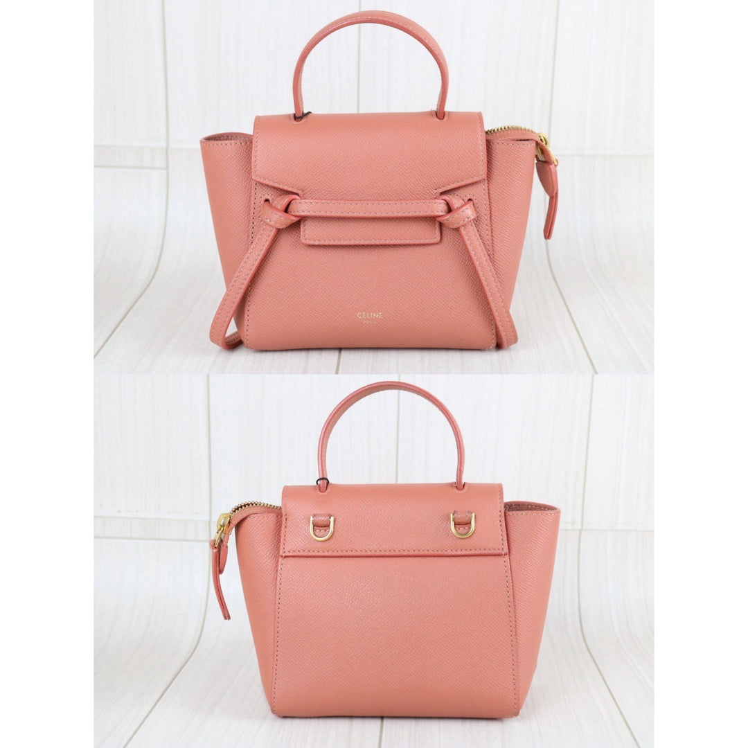 Include Entrupy Certificate of Authenticity｜Very Good ( Rank A)｜CELINE Calf Leather Belt Pico Handbag Shoulder Bag Lychee Pink｜X26051715