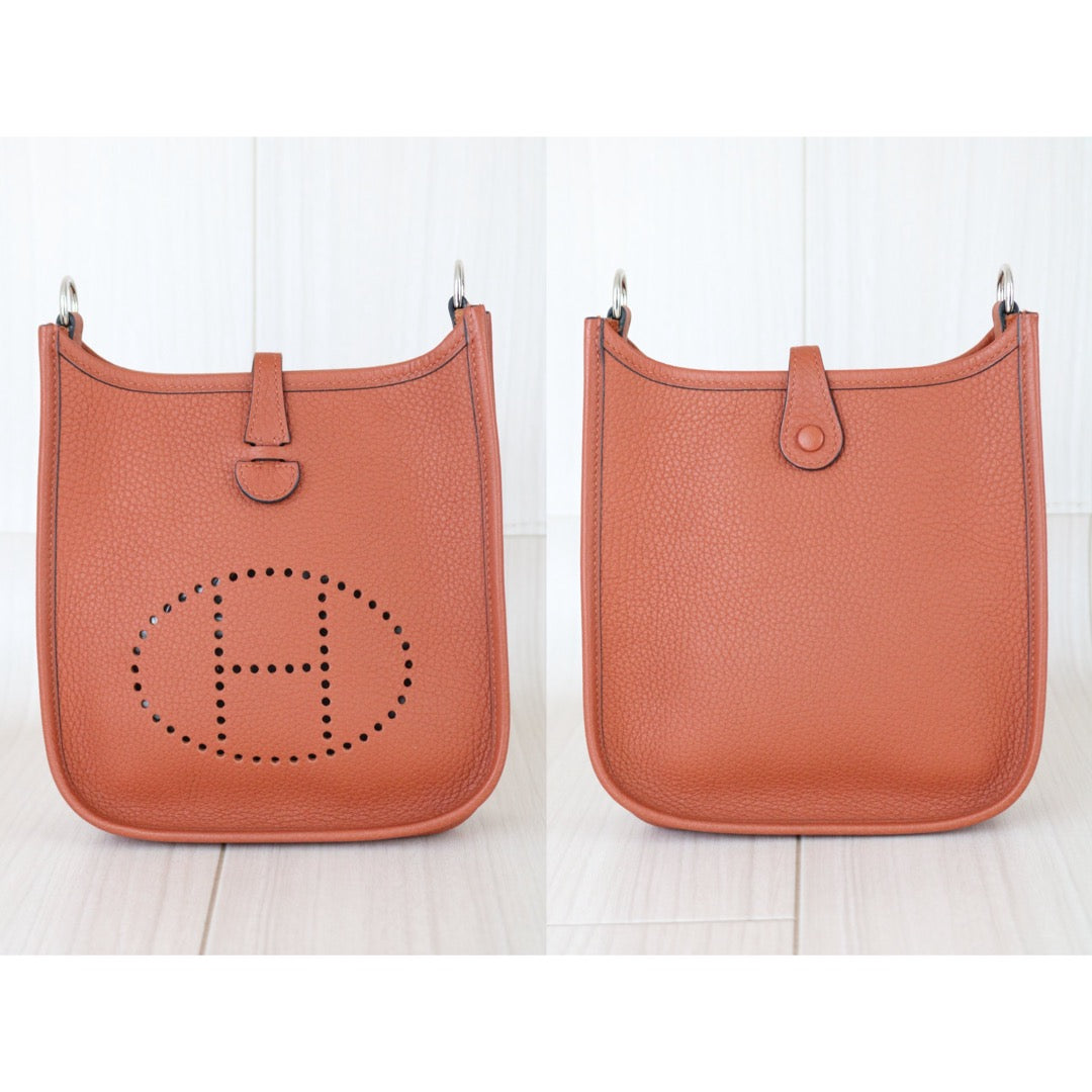 Include Entrupy Certificate of Authenticity｜Very Good ( Rank A)｜ Full Set HERMES Clemence Leather Mini Evelyn 16 Shoulder Bag Potiron D Stamp Made In 2019Year｜X26030702