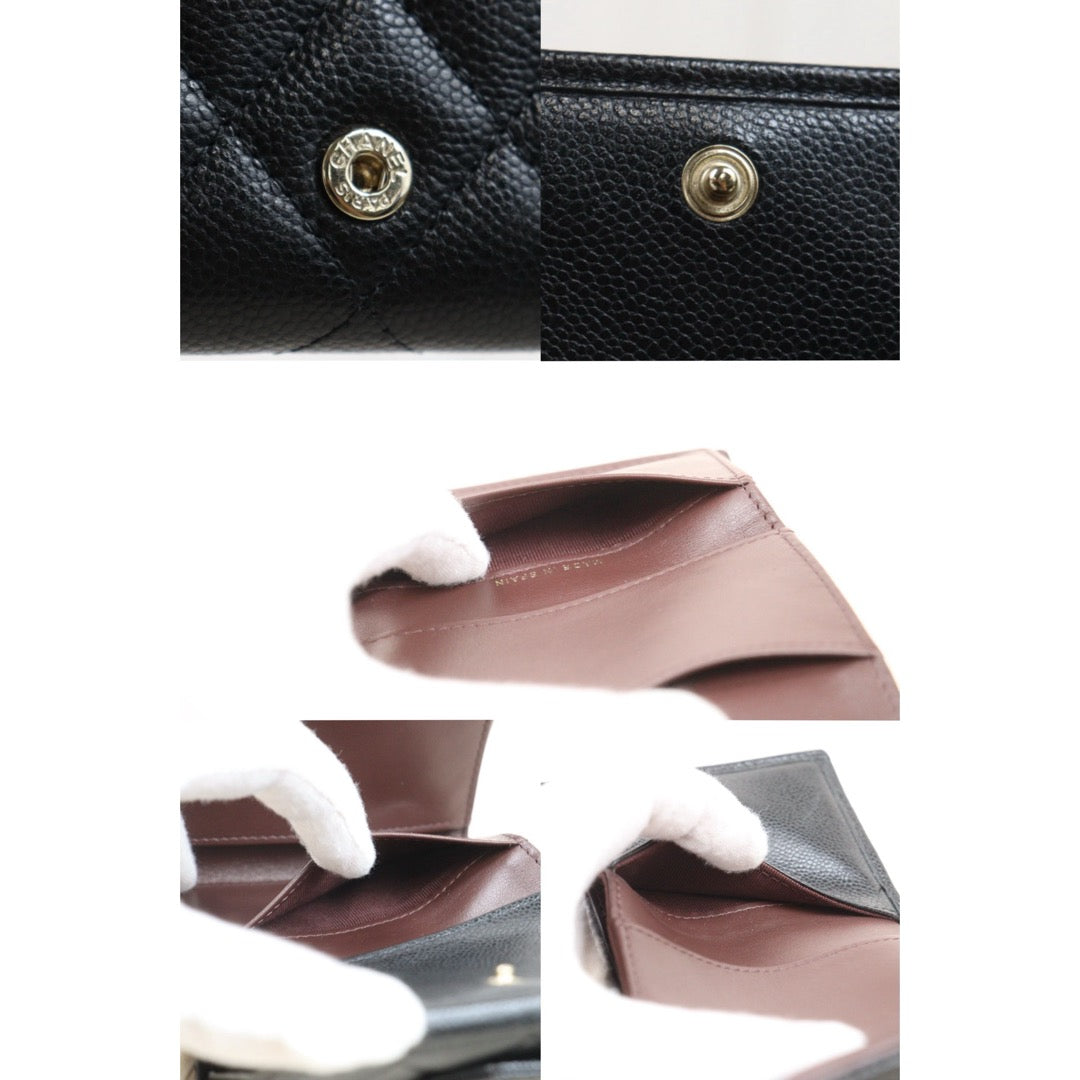 Good ( Rank AB)｜Chanel Caviar Skin Black Wallet IC Chips Model ｜25082205