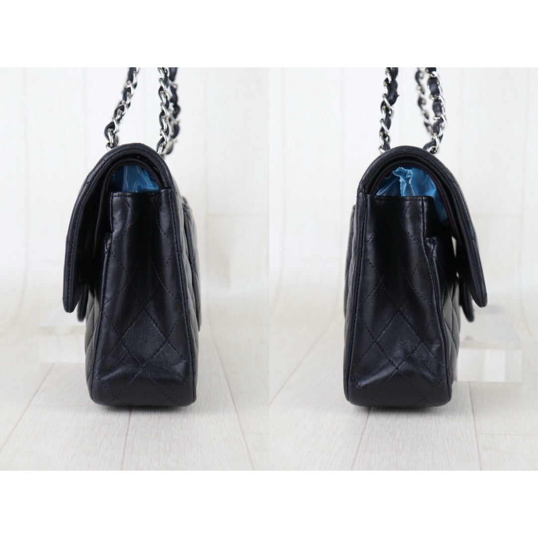 Include Entrupy Certificate of Authenticity｜Good ( Rank AB)｜ CHANEL Lamb Skin Double Flap Shoulder Bag Black Made in 2014 Year｜S26051301