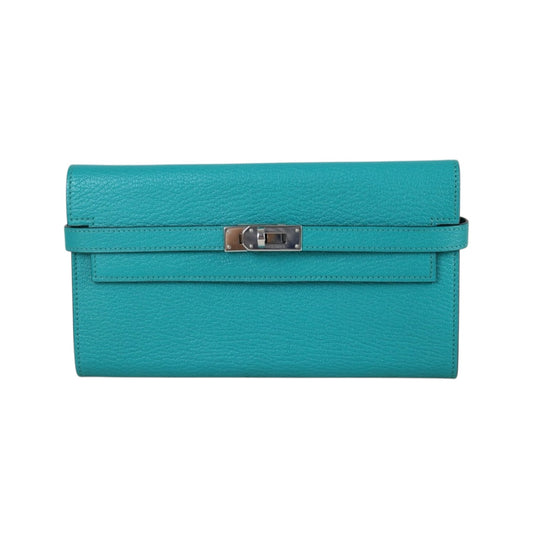 Include Entrupy Certificate of Authenticity｜Very Good ( Rank A)｜ HERMES Goatskin Kelly Long Wallet Vert Vertigo Paon X Stamp Made In 2016Year｜W26071704
