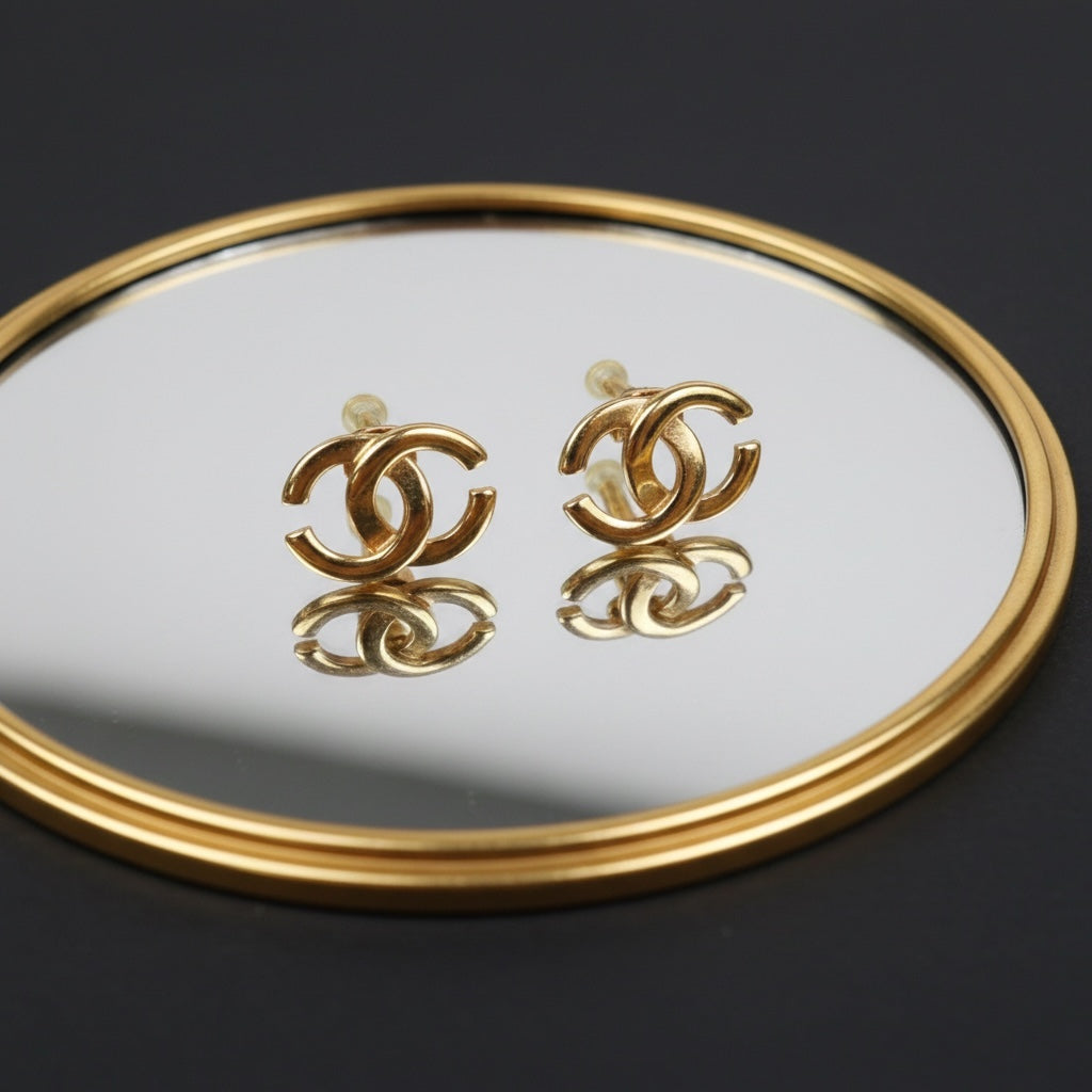Include Authentic Detective Certificate of Authenticity｜Very Good ( Rank A) ｜CHANEL 01P Coco Mark Golden Earrings Made In 2001 Year ｜26060805