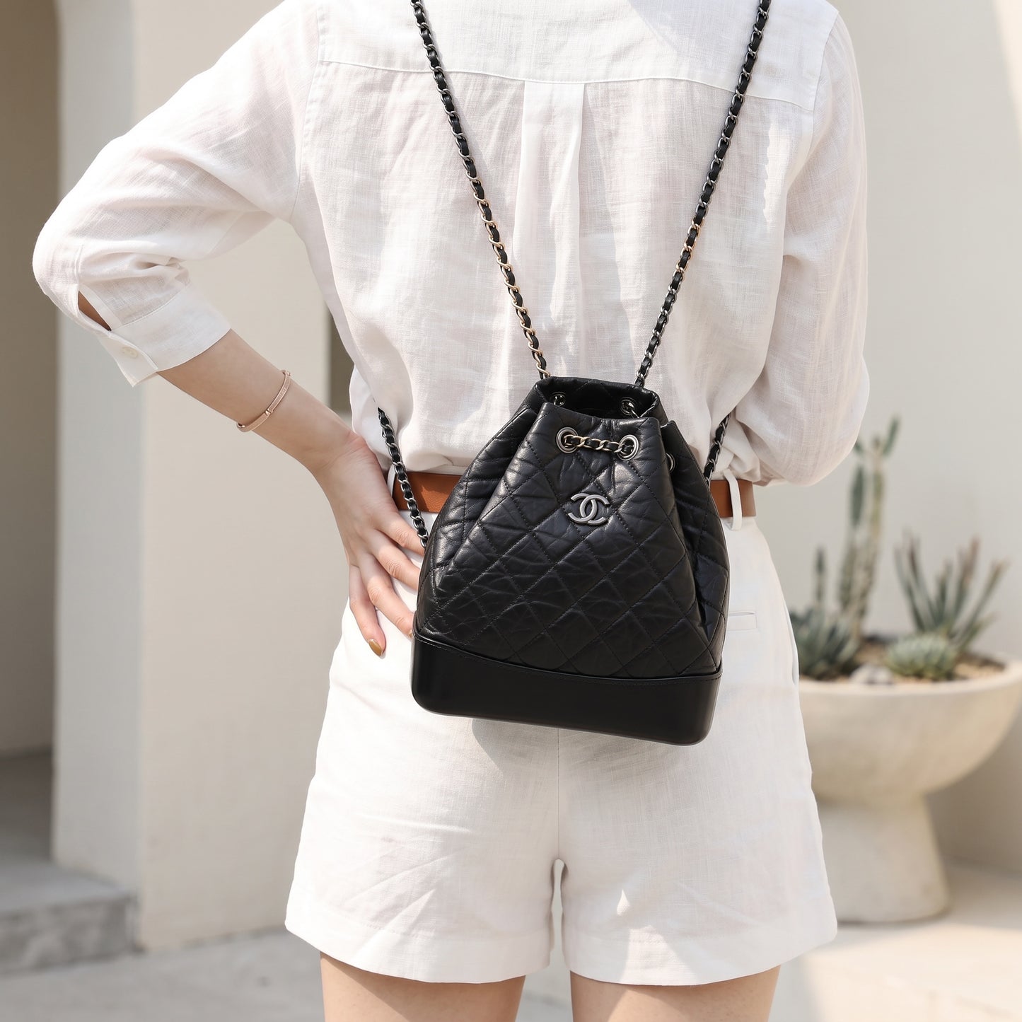 Include Entrupy Certificate of Authenticity｜Very Good ( Rank A)｜ CHANEL Gabrielle Calfskin Chain Backpack Black Made In 2017-2018Year｜S26072548