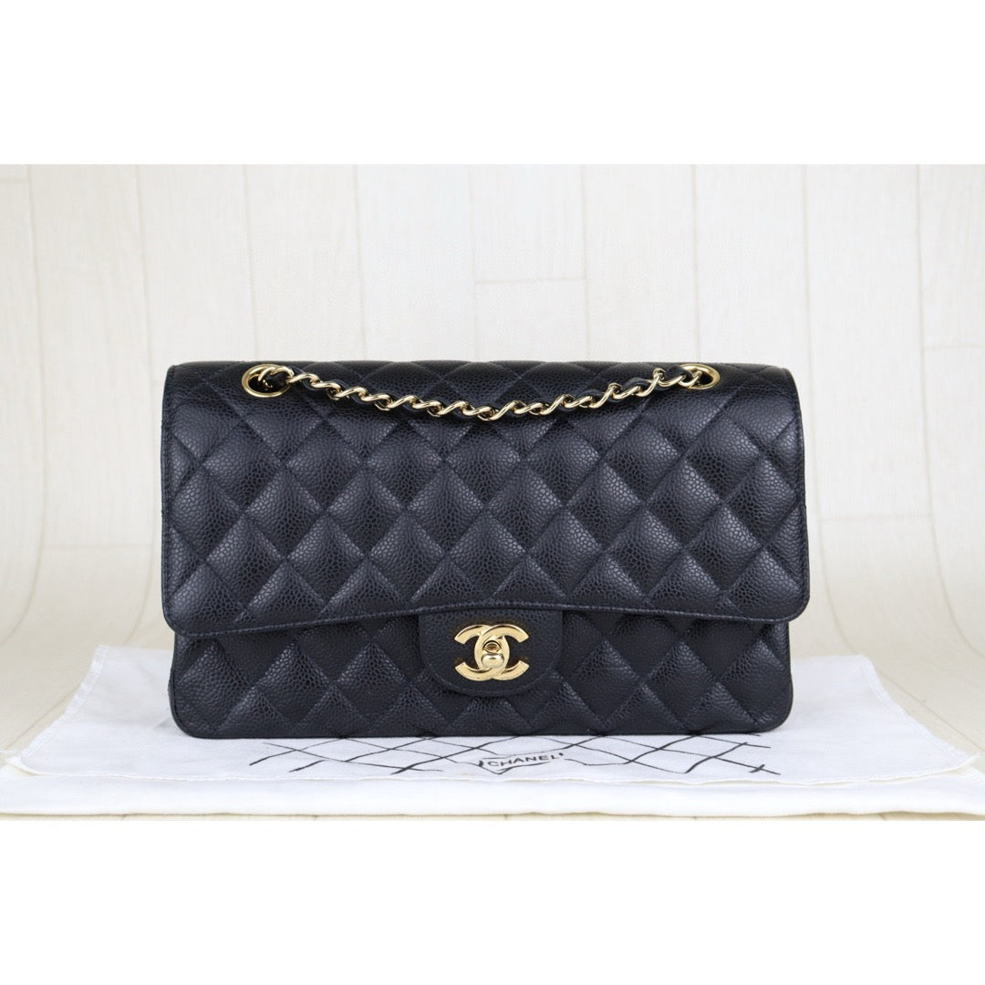 Very Good ( Rank A)｜ CHANEL Caviar Skin Matrasse Double Flap 25 Shoulder Bag Black Made In 2010-2011 Year｜S25032101