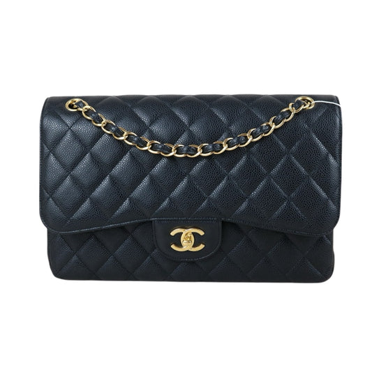 Include Entrupy Certificate of Authenticity｜Very Good ( Rank A)｜ CHANEL Caviar Skin Calf Leather Chain Double Flap Jumbo Shoulder Bag  Black Made In 2017Year｜S26091502