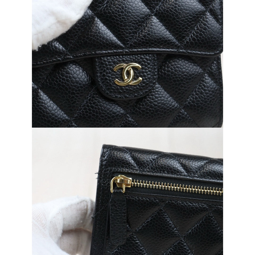 Very Good ( Rank A)｜Chanel Caviar Skin Black Wallet｜24080914