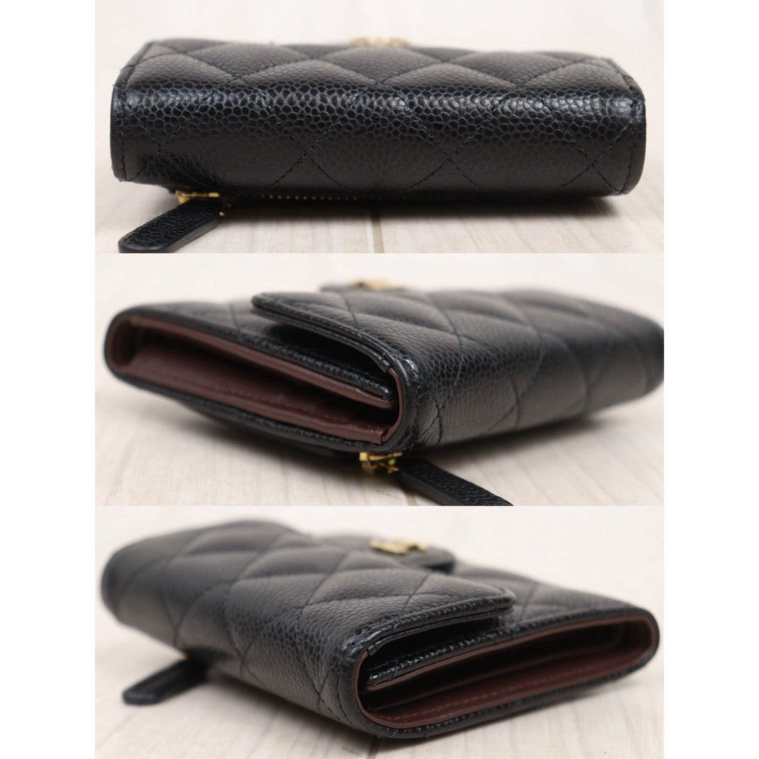 Very Good ( Rank A)｜Chanel Caviar Skin Black Wallet Made In 2021-2022Year ｜25090110