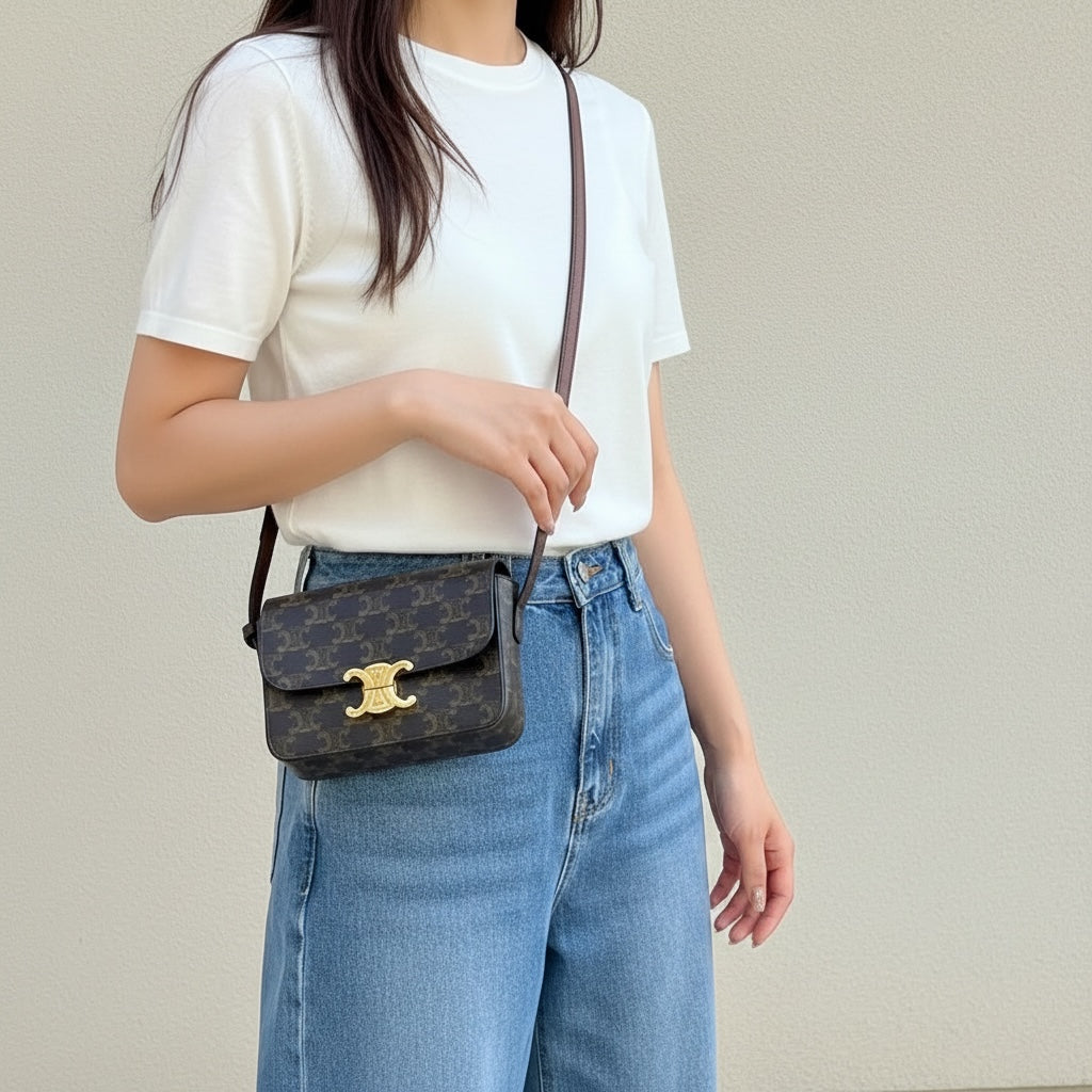 Include Entrupy Certificate of Authenticity｜Very Good ( Rank A) ｜ CELINE Macadam Triomphe Teen Shoulder Bag｜S26030101