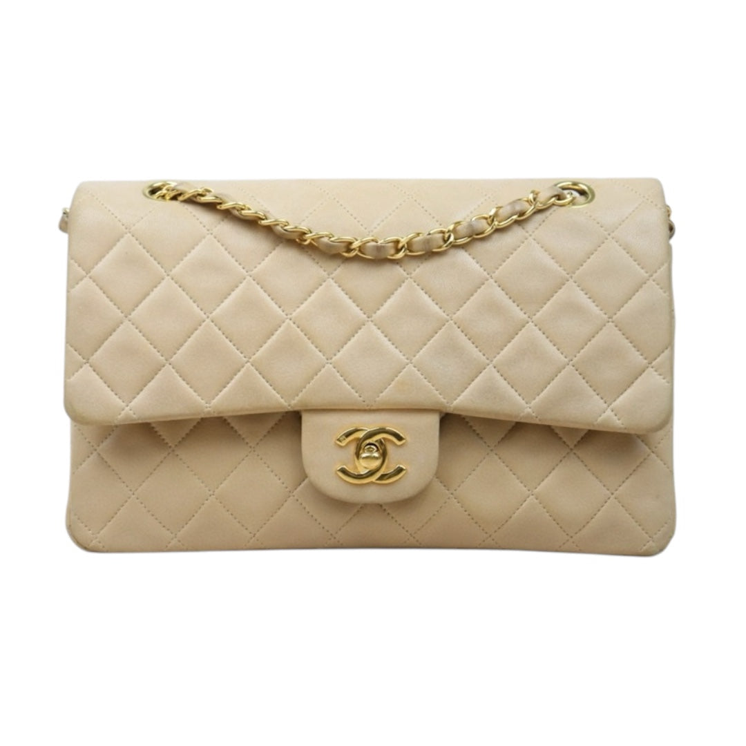 Good ( Rank AB)｜ CHANEL  Lamb Skin Beige Double Flap 25 Shoulder Bag Made in 1997-1999 Year ｜P25012204