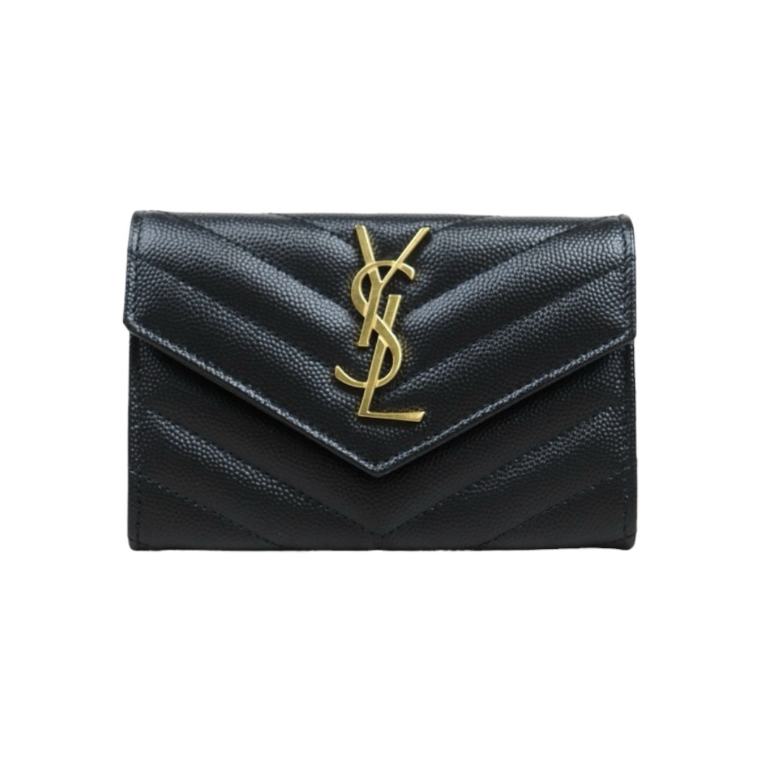 Excellent（Rank SA）｜  Saint Laurent YSL Caviar Skin Calf Leather Wallet Black｜25052908