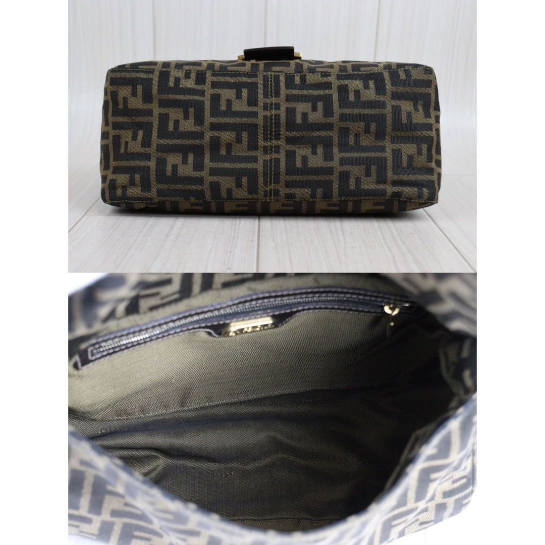 Rank A｜ FENDI Zucca Mamma Baguette Shoulder Bag Gold Hardware｜23112107