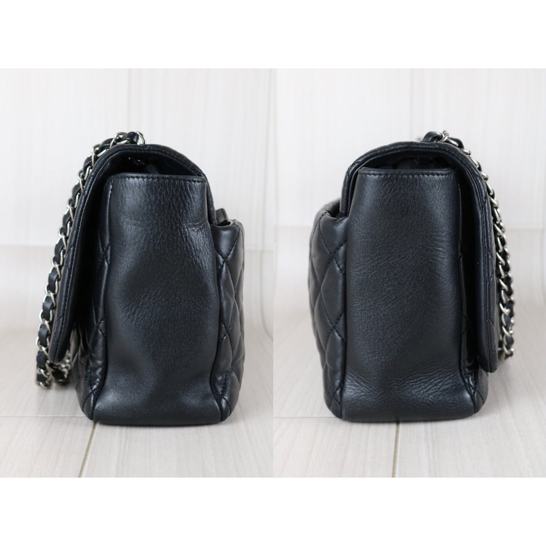 Include Entrupy Certificate of Authenticity｜Good ( Rank AB)｜ CHANEL Lamb Skin Matrasse Chain Single Flap Maxi Shoulder Bag Black Made in 2009-2010Year｜S26011603