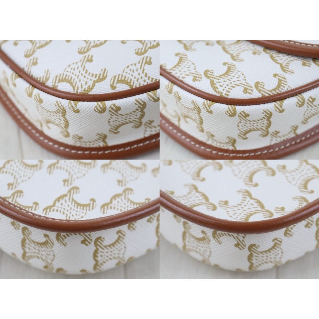 Include Entrupy Certificate of Authenticity｜Very Good ( Rank A) ｜ CELINE White Macadam Triomphe Cross Body Shoulder Bag Current Model｜S26090737