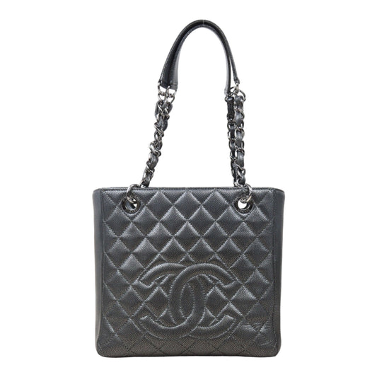 Rank AB ｜ CHANEL Limit Color Charcoal Grey Matrasse Caviar Skin PST Chain Tote Bag Made In 2010-2011 Year｜V24061735