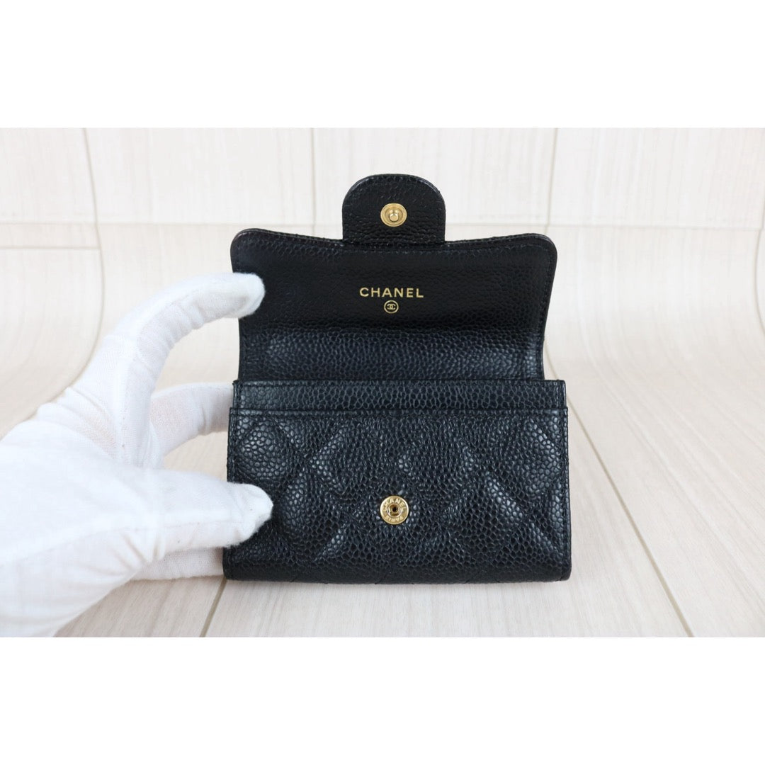 Include Entrupy Certificate of Authenticity｜Very Good ( Rank A)｜CHANEL Caviar Skin Black Card Holder Made In 2019-2020Year｜S26051102