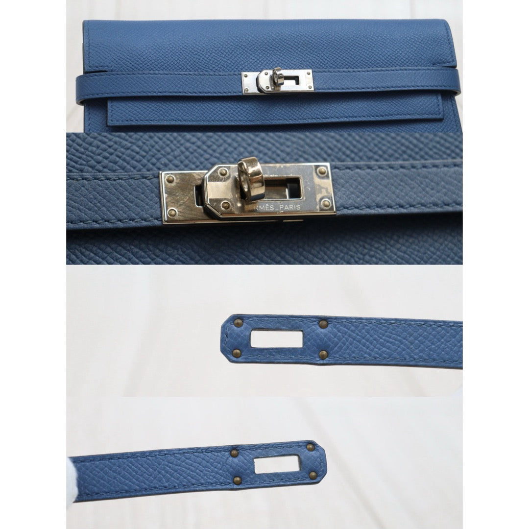 Very Good ( Rank A)｜ HERMES Epsom Kelly Long Wallet Agate Blue X Stamp Made In 2016Year｜W26020603