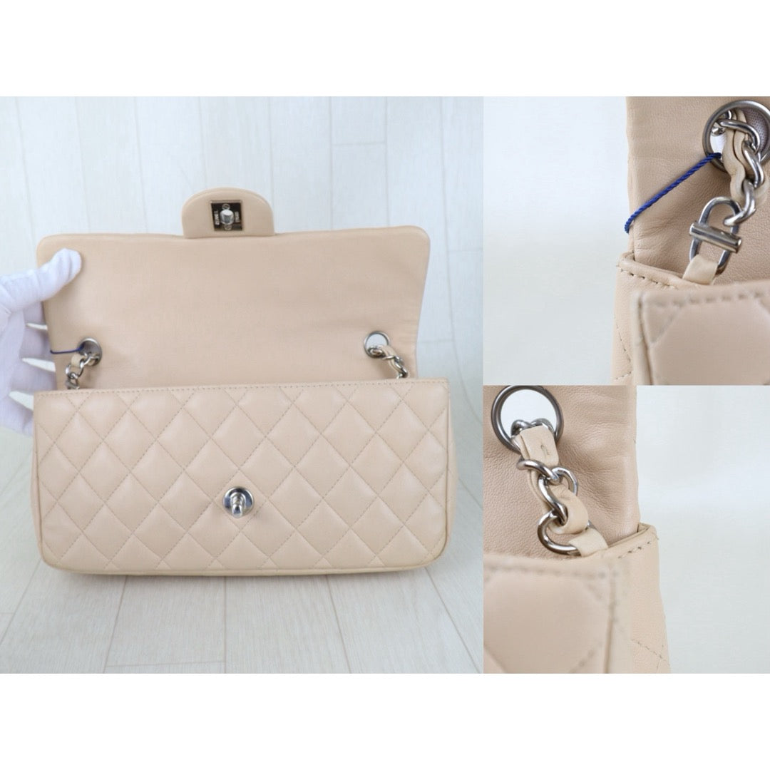 Include Entrupy Certificate of Authenticity｜Very Good ( Rank A)｜ CHANEL Lamb Skin Matrasse Chain Double East West Shoulder Bag  Beige Made In 2008-2009 Year｜S26083007