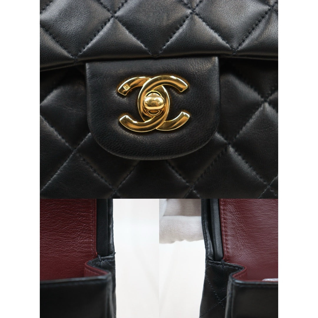 Very Good ( Rank A) ｜ CHANEL  Lamb Skin Black Double Flap 25 Medium Shoulder Bag Made in 1997-1999 Year ｜P24092412