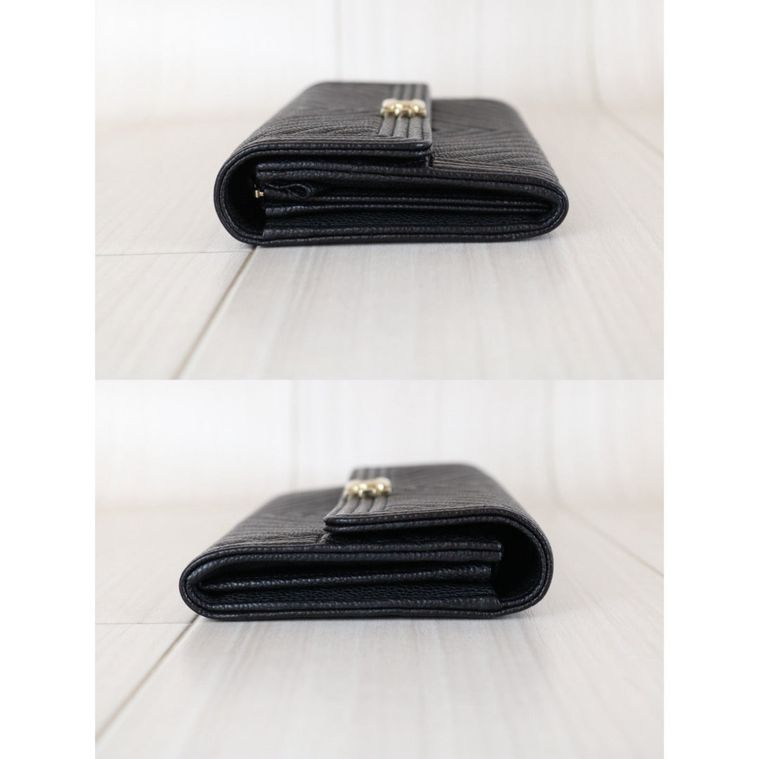 Include Entrupy Certificate of Authenticity｜Very Good ( Rank A)｜Full Set CHANEL Leboy Caviar Skin Black Long Wallet Made In 2017-2018Year｜X26031202