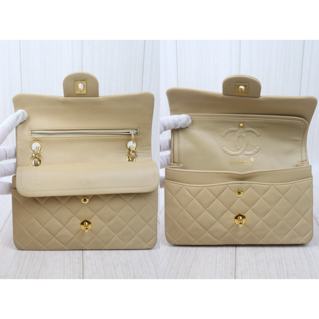 Good ( Rank AB)｜ CHANEL  Lamb Skin Beige Double Flap 23 Shoulder Bag Made in 1989-1991 Year ｜P24110109