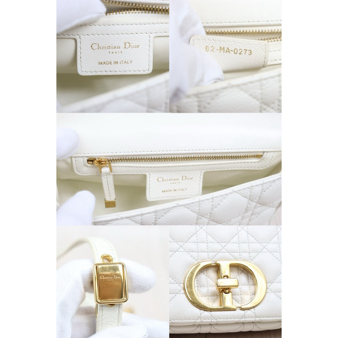 Include Entrupy Certificate of Authenticity｜Good ( Rank AB) ｜Dior Caro Calf Leather Chain Shoulder Bag PM White  ｜W26052201