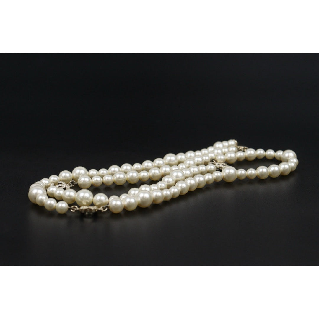 Very Good ( Rank A)｜ CHANEL Coco Mark Pearl Rhinestone  Necklace｜S25110435