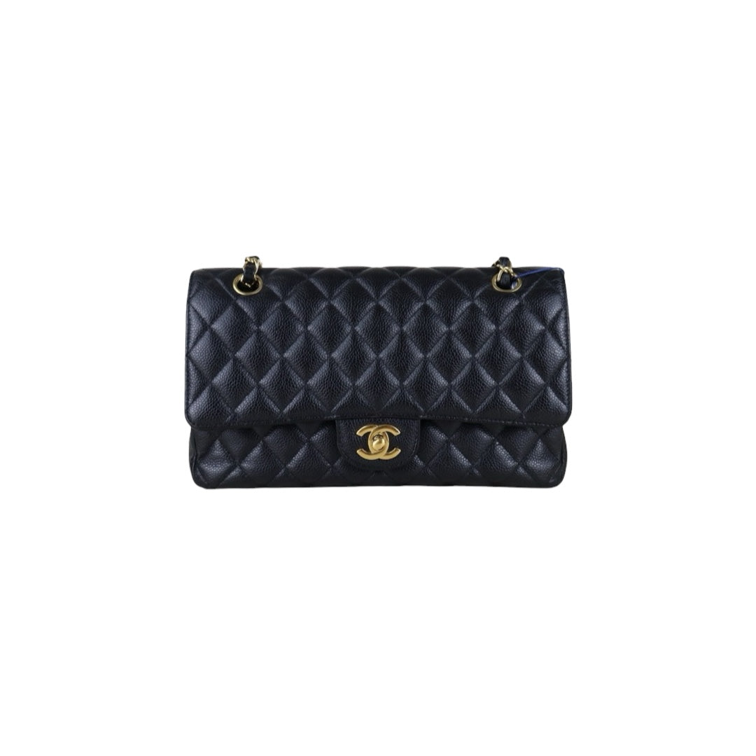 Good ( Rank AB)｜ CHANEL Caviar Skin Matrasse Chain Double Flap 25 Shoulder Bag Black Made In 2015~2016Year  ｜S26013006