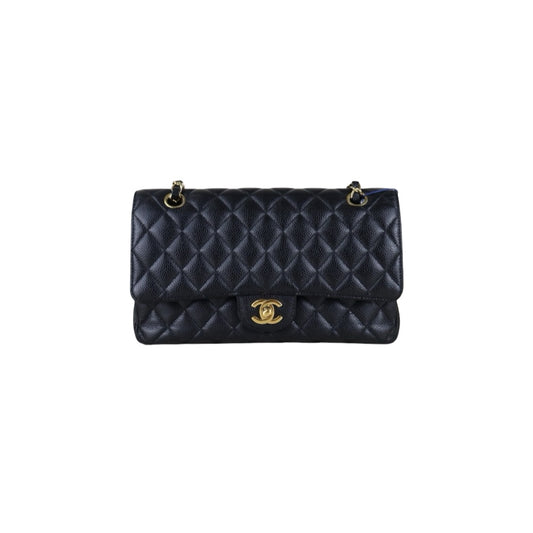 Good ( Rank AB)｜ CHANEL Caviar Skin Matrasse Chain Double Flap 25 Shoulder Bag Black Made In 2015~2016Year  ｜S26013006