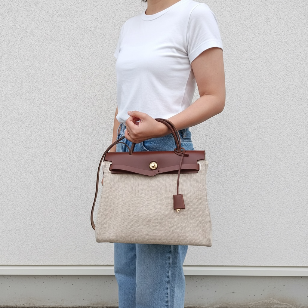 Include Entrupy Certificate of Authenticity｜Very Good ( Rank A)｜ HERMES Herbag PM  Shoulder Bag □E Stamp Made In 2001Year｜26040807