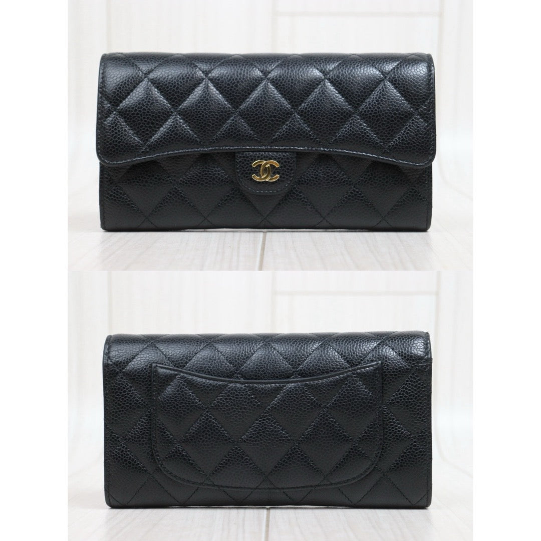 Include Entrupy Certificate of Authenticity｜Good ( Rank AB) ｜CHANEL Caviar Skin Black Long Wallet Made In 2019-2020Year｜26052805