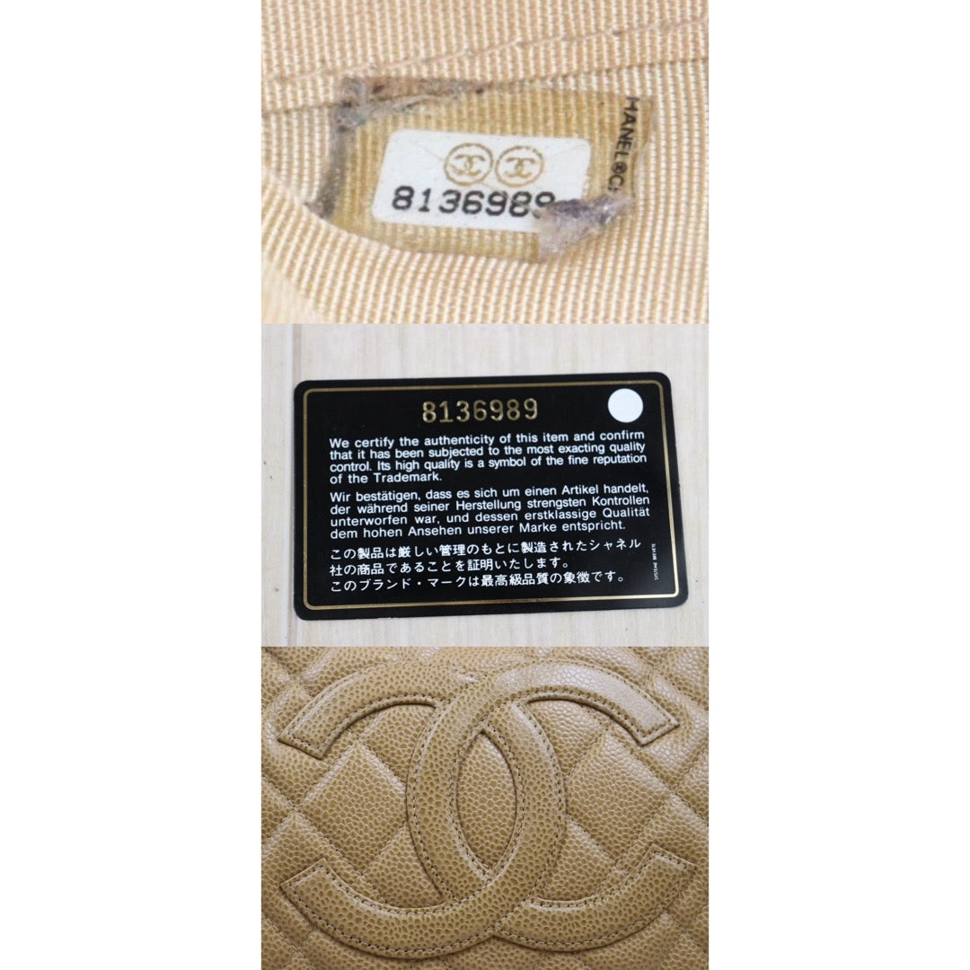 Good ( Rank AB)｜ CHANEL Caviar Skin Leather Calf Leather Bowling Hand Bag Beige Made In 2003～2004Year｜P25051601