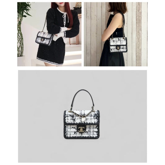 Very Good ( Rank A)｜ CHANEL Matrasse 19 Black White Splicing Color Shoulder Bag IC Chips Model｜P25051608