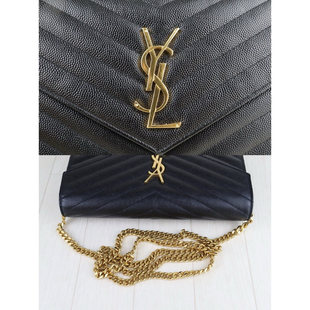 Very Good ( Rank A)｜  Full Set Saint Laurent YSL Caviar Skin Shoulder Bag Black MM｜S25110302