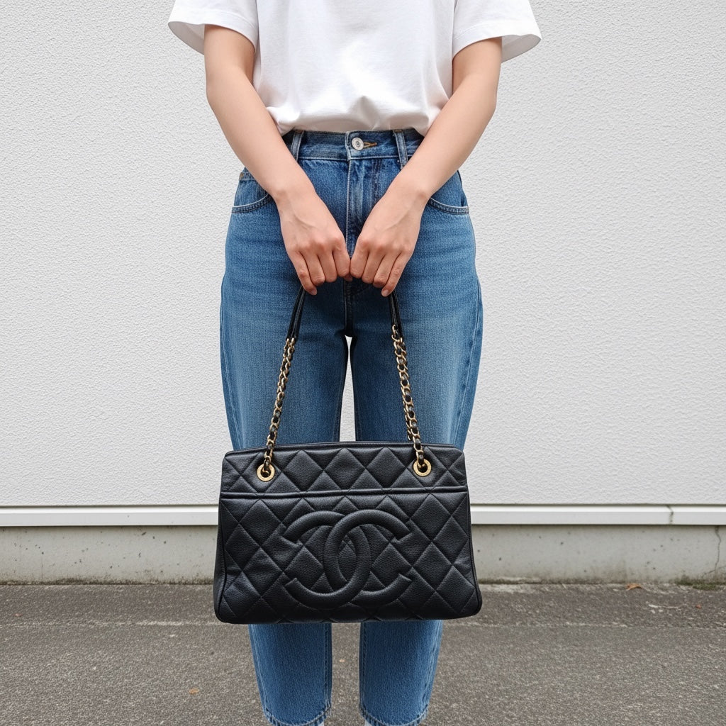 Include Entrupy Certificate of Authenticity｜Good ( Rank AB)｜ CHANEL Caviar Skin  Matrasse Chain Tote Bag Black Made In 2013～2014Year｜26041408