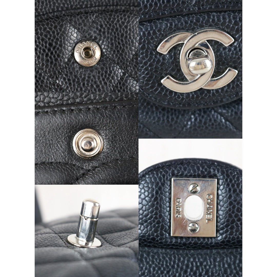 Good ( Rank AB)｜ CHANEL Caviar Skin Matrasse Double Flap 25 Shoulder Bag Black Made In 2009-2010 Year  ｜S25112907