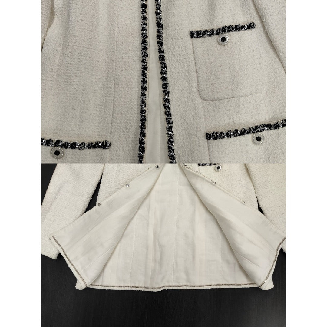 Very Good ( Rank A) ｜ CHANEL 22P Cotton Tweed White Coat 36 size  ｜W25102101
