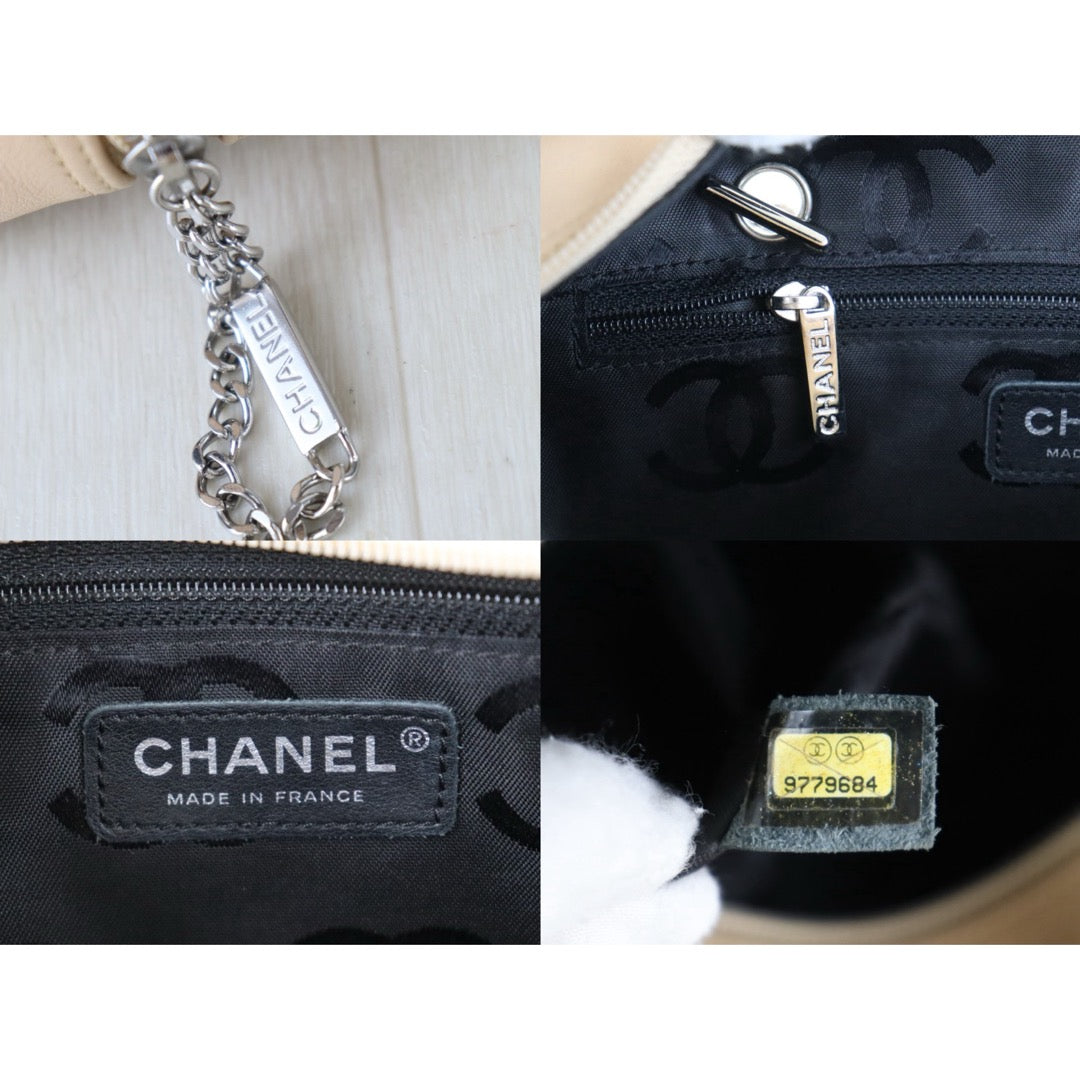 Include Entrupy Certificate of Authenticity｜Good ( Rank AB) ｜ CHANEL Cambon Ligne Bowler Beige Black Made In 2004-2005 Year｜Z26100202
