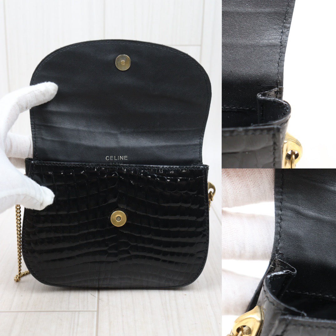 Rank A｜ CELINE Crocodile Skin Shoulder Bag Black｜S24061721