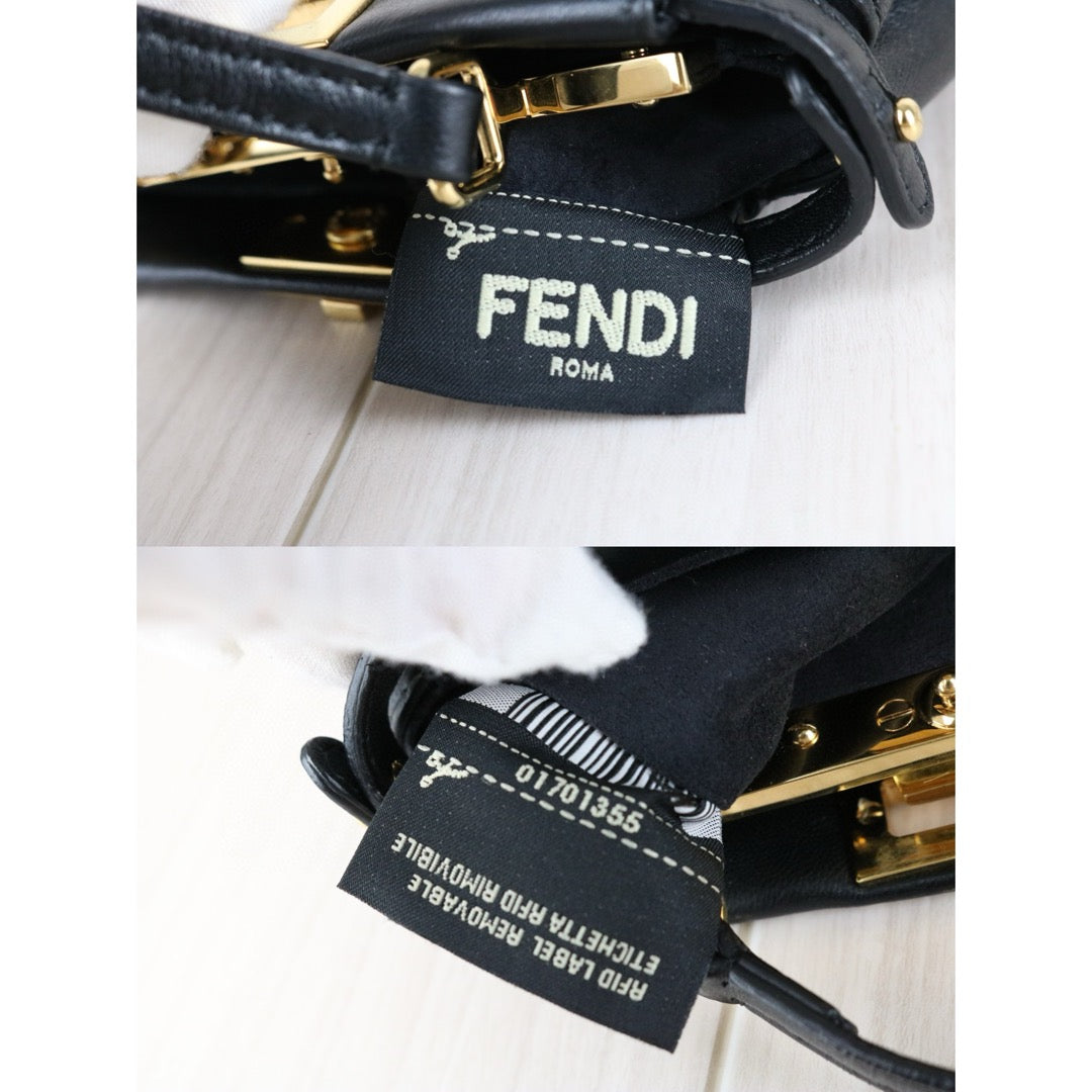 Excellent（Rank SA）｜ FENDI Lamb Skin Micro Mini Peeapoo Handbag With Shoulder Bag Black｜S25041803