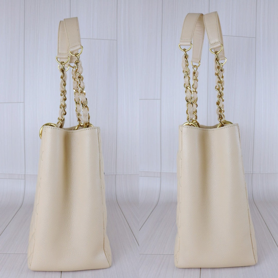 Very Good ( Rank A) ｜ CHANEL Caviar Skin Matrasse Chain GST Tote Bag  Beige  Made In 2010-2011Year｜S25122306