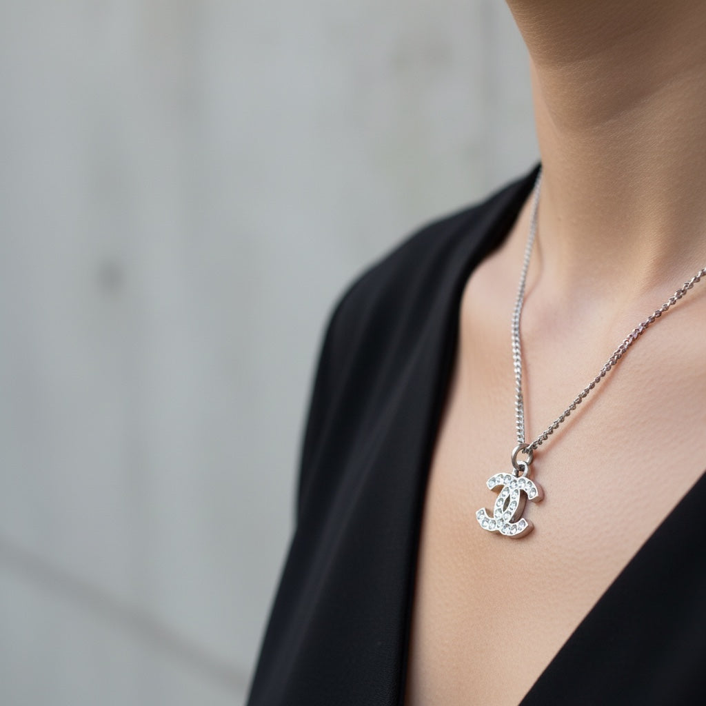 Include Authentic Detective Certificate of Authenticity｜Very Good ( Rank A) ｜ CHANEL C11V Coco Mark  Rhinestone Choker  Necklace｜S26062508
