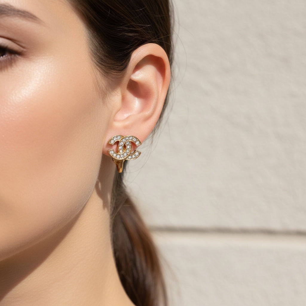 Include Authentic Detective Certificate of Authenticity｜Very Good ( Rank A) ｜CHANEL  COCO Mark Rhinestone Earrings ｜26070307
