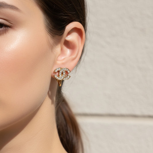 Include Authentic Detective Certificate of Authenticity｜Very Good ( Rank A) ｜CHANEL  COCO Mark Rhinestone Earrings ｜26070307