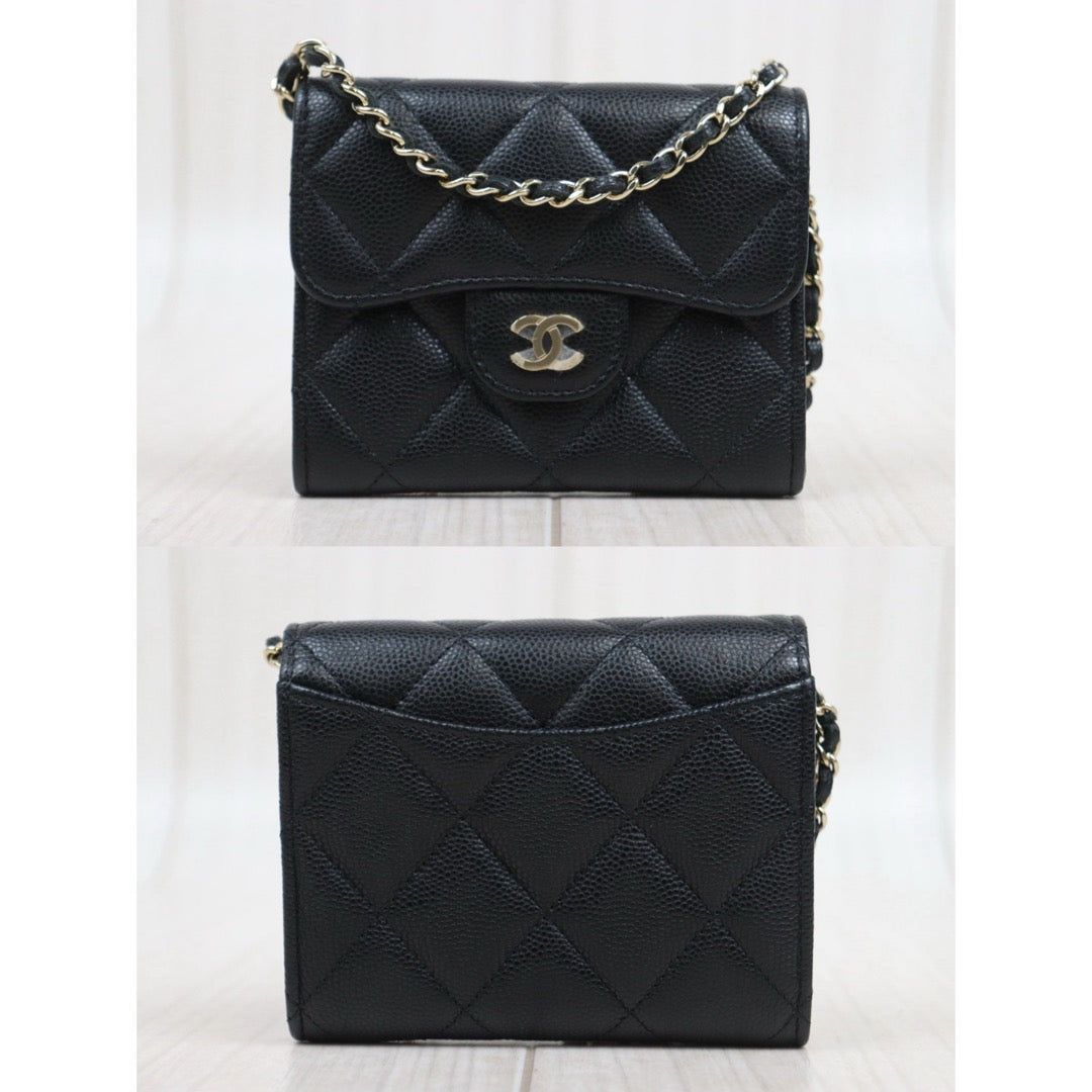Very Good ( Rank A)｜ CHANEL Matelasse Chain Caviar Skin Coco Mark Card Holder Black Made In 2021-2022Year ｜S25081419
