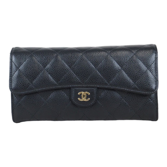 Rank AB ｜Chanel Caviar Skin Black Long Wallet Made In 2018～2019 Year｜V23092812