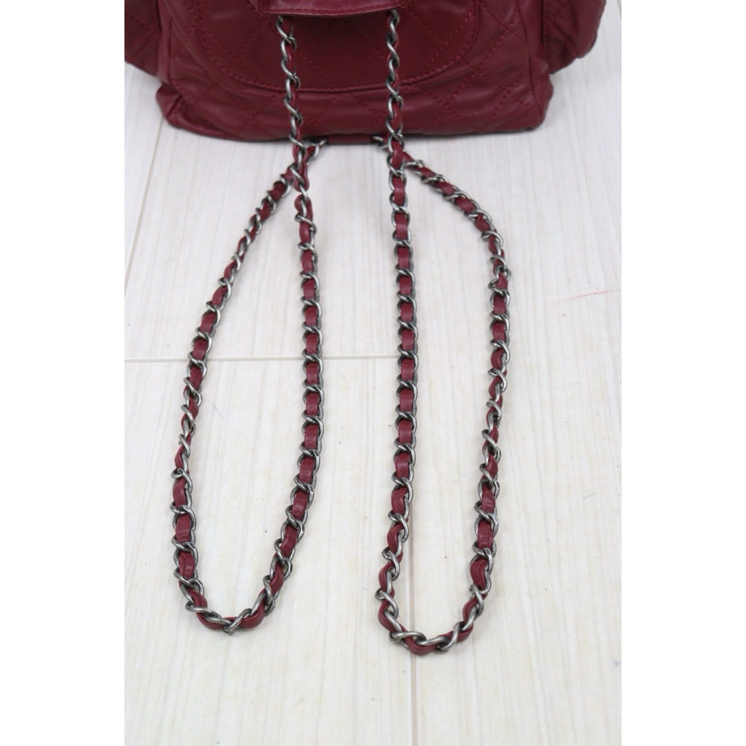 Good ( Rank AB) ｜CHANEL Matrasse Chain Lamb Skin Frog Backpack Dark Red  Made in 2012-2013 Year｜L25111603