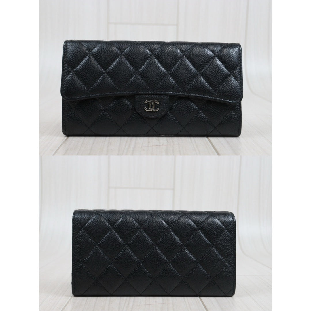 Very Good ( Rank A) ｜Chanel Caviar Skin Black  Wallet Made In 2015-2016 Year ｜25100715