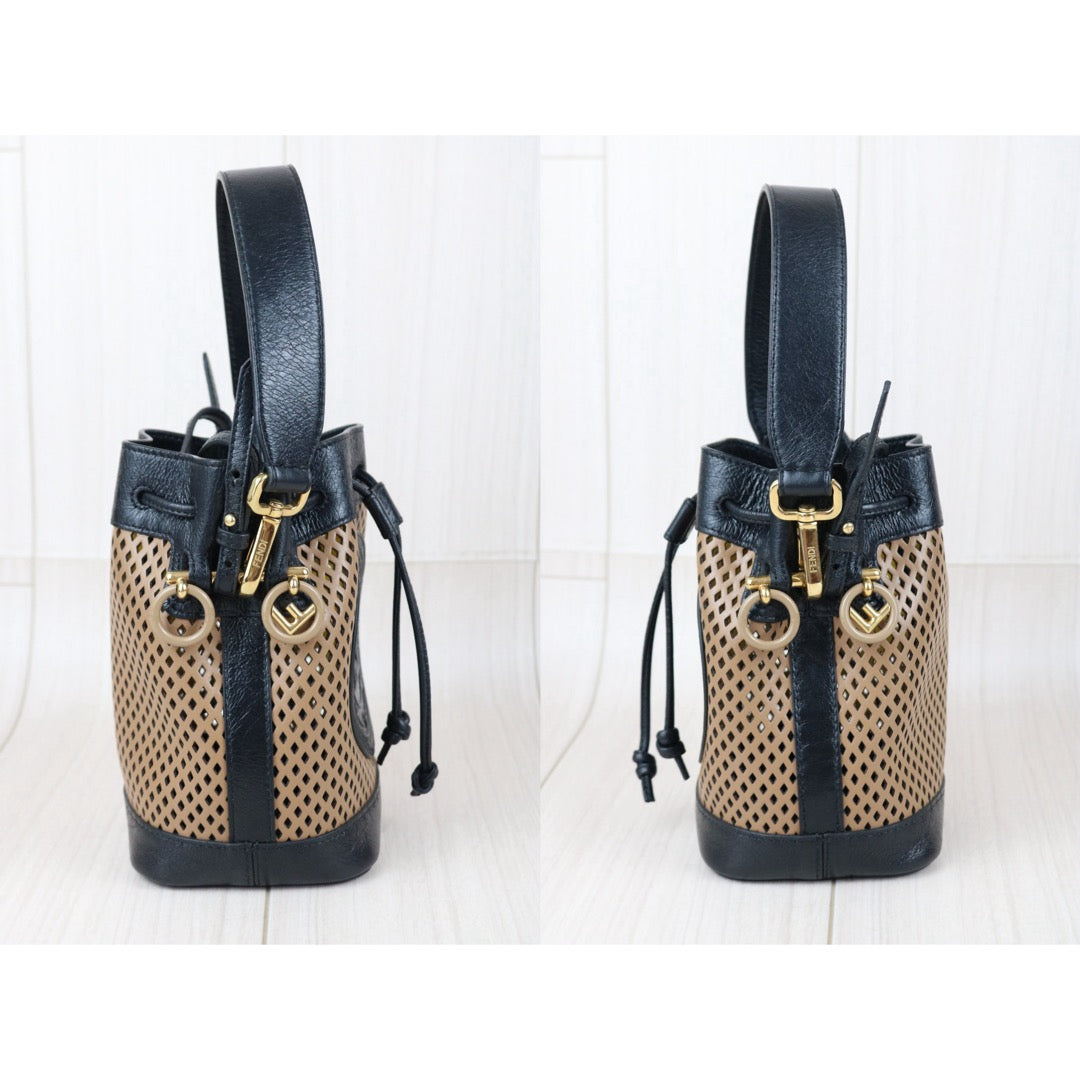 Include Entrupy Certificate of Authenticity｜Good ( Rank AB)｜ FENDI Perforated Mini Mon Tresor Bucket Bag｜X26070607