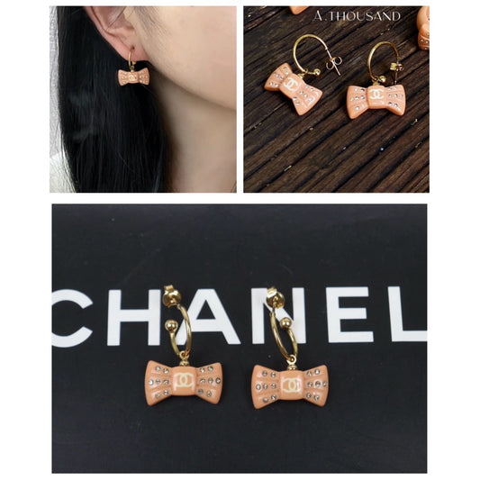Very Good ( Rank A) ｜CHANEL COCO Mark Bow tie Rhinestone Earrings｜Q25032712